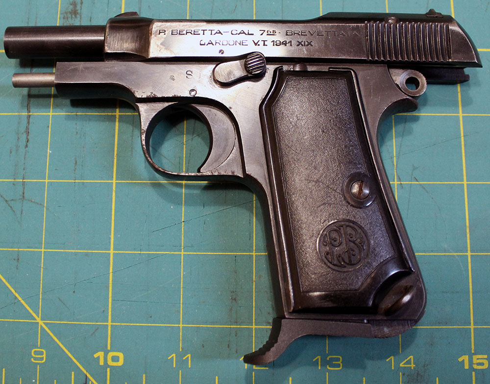 Beretta M1935, left side, slide locked open